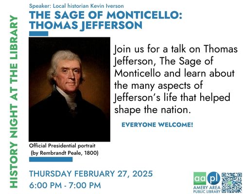 Portrait of Thomas Jefferson and text describing the event