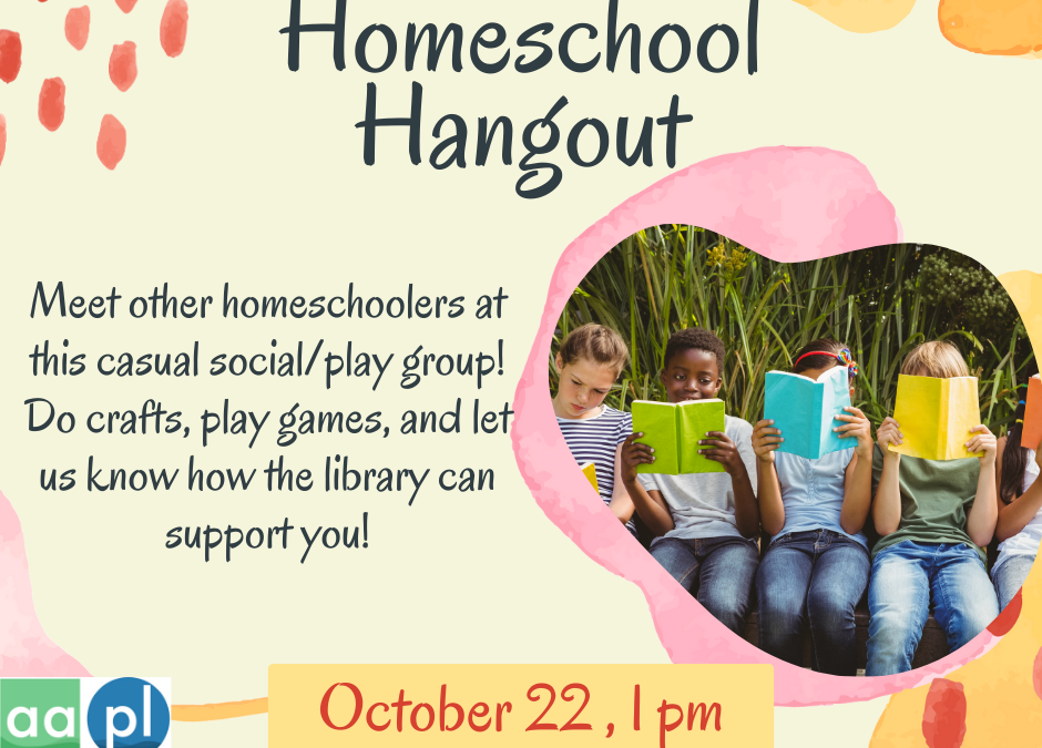 Meet other homeschoolers at this casual social/play group! Do crafts, play games, and let us know how the library can support you!